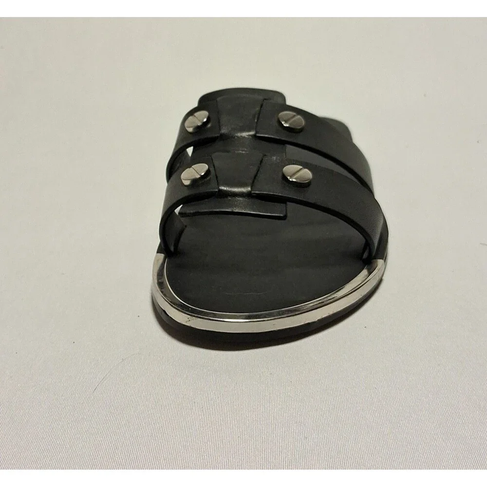 DKNY Glynn Black Leather Studded Slide Sandals Slip On Flats Womens Size 7.5 New